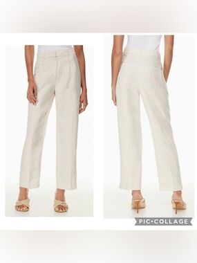 WILFRED ARITZIA Women’s Ivory High Rise Linen Blend Pleated CARROT Pants Size 4
